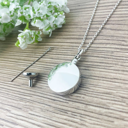 Personalised Sterling Silver Circle Engraved Pendant Cremation Ashes Memorial Urn Necklace