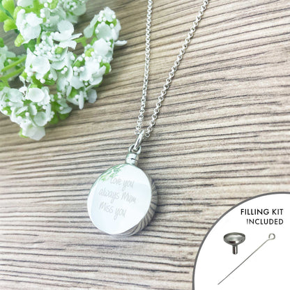 Personalised Sterling Silver Circle Engraved Pendant Cremation Ashes Memorial Urn Necklace