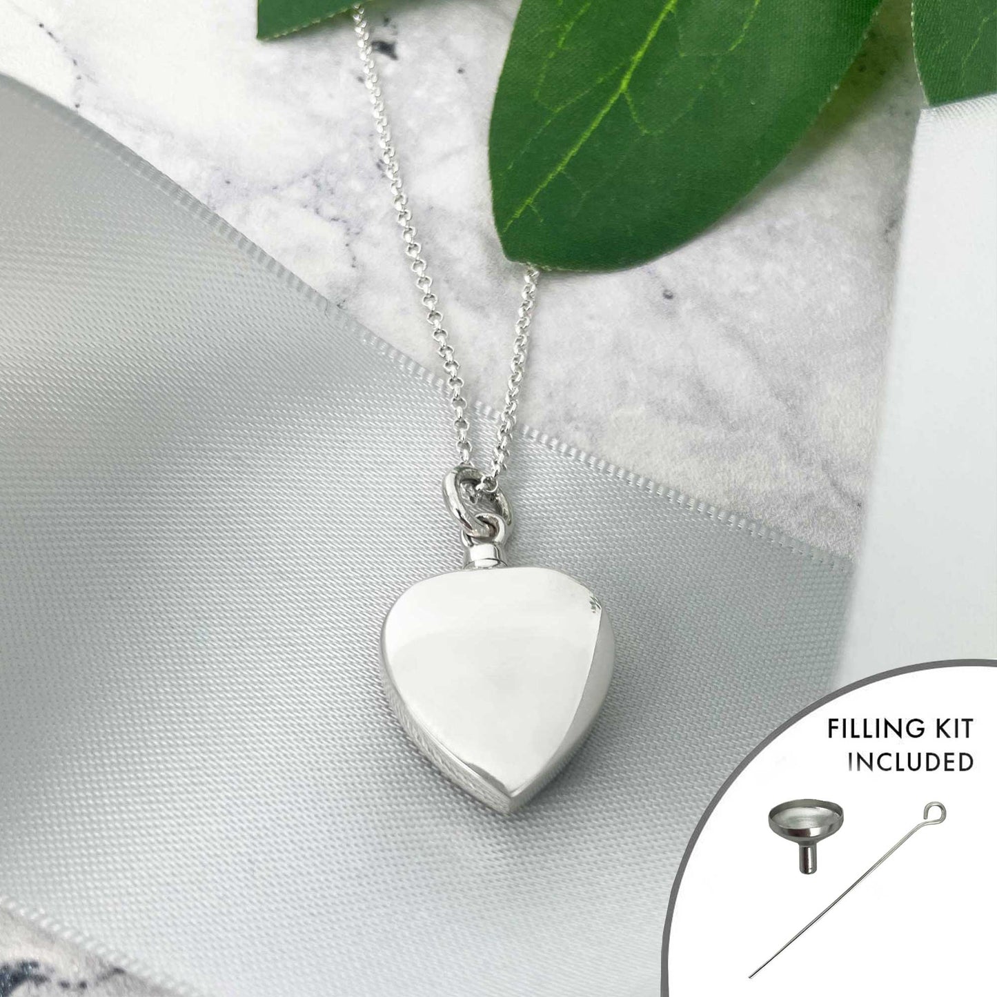 Personalised Sterling Silver Engraved Heart Cremation Ashes Memorial Urn Necklace