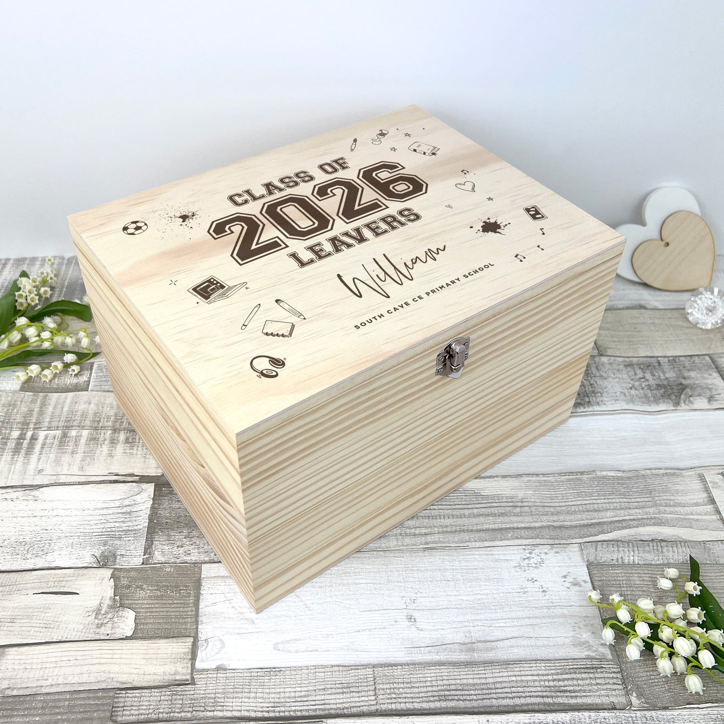 Personalised Doodle 'Class Of 2026' Leavers Memory Box - 5 Sizes