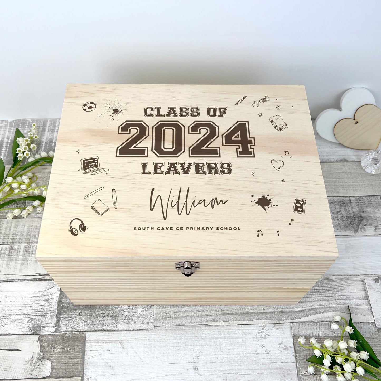 Personalised Doodle 'Class Of 2025' Leavers Memory Box - 5 Sizes