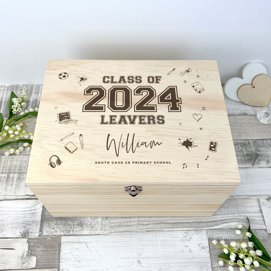 Personalised Doodle 'Class Of 2025' Leavers Memory Box - 5 Sizes