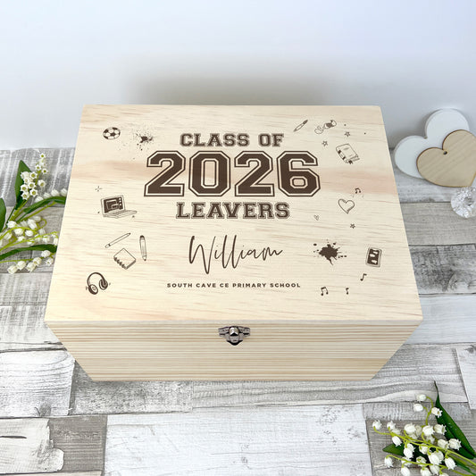 Personalised Doodle 'Class Of 2026' Leavers Memory Box - 5 Sizes