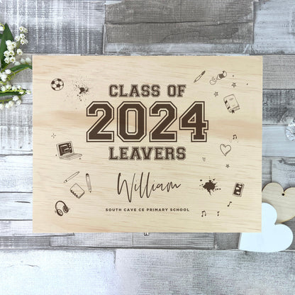 Personalised Doodle 'Class Of 2025' Leavers Memory Box - 5 Sizes