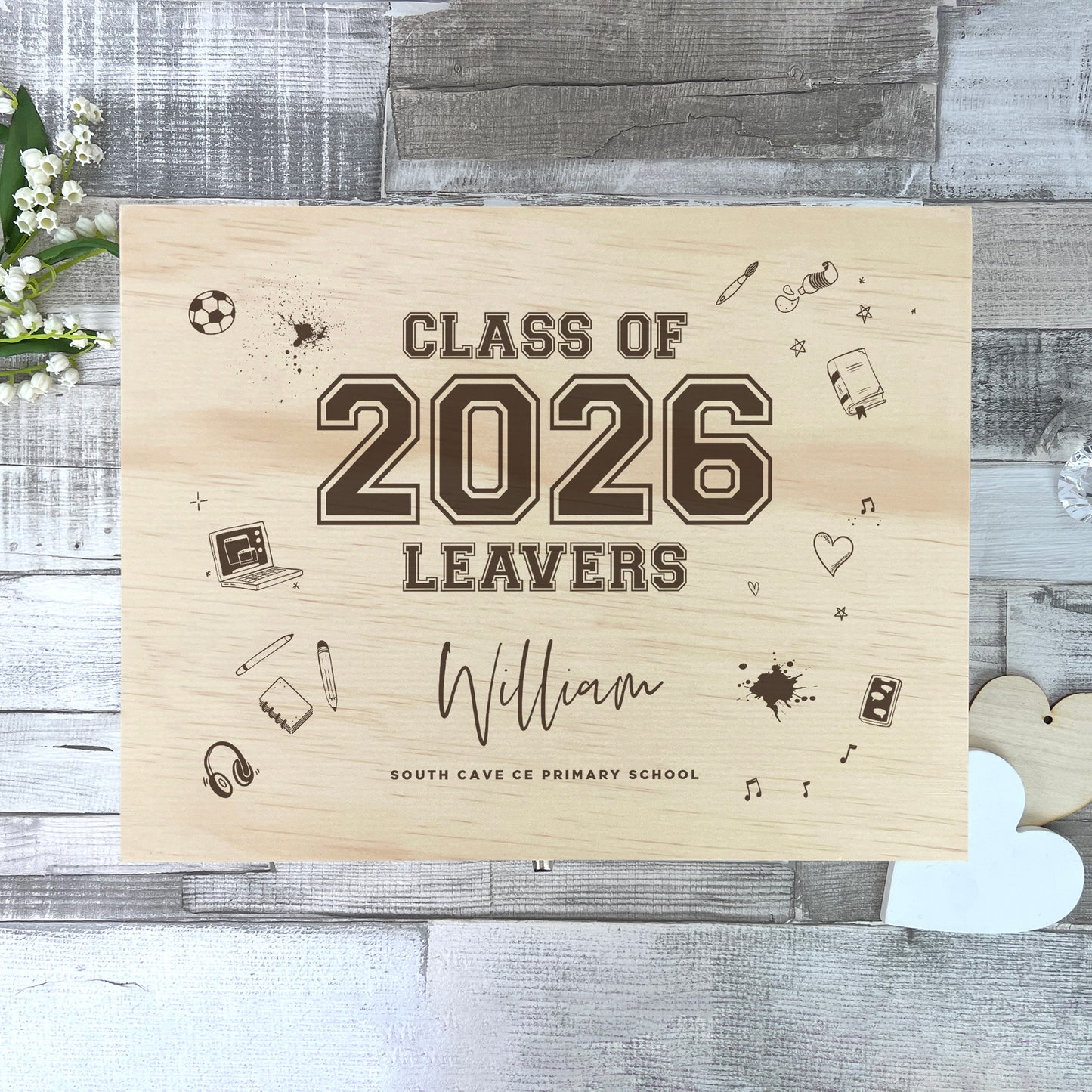 Personalised Doodle 'Class Of 2026' Leavers Memory Box - 5 Sizes