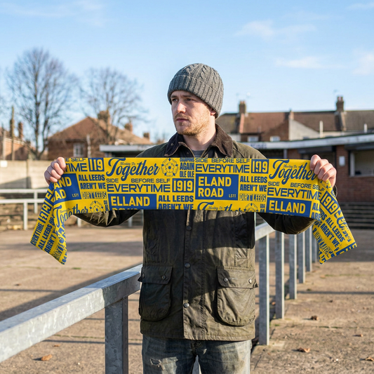Leeds Word Montage - Knitted Eyelet Football Scarf