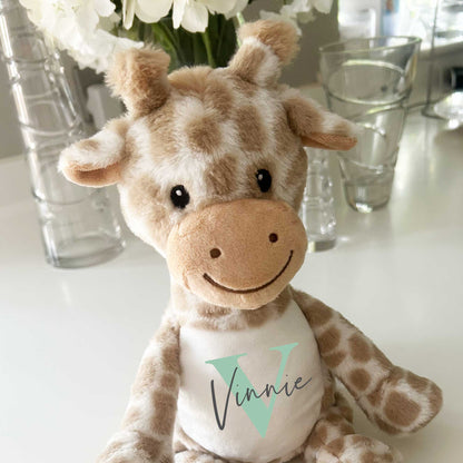 Name & Initial Giraffe - Green, Pink, Blue, Neutral