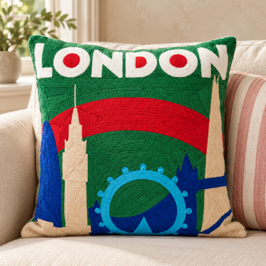 London Skyline Needlepoint Pillow