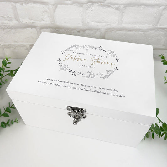 Personalised Wreath Keepsake White Wooden Memory Box - 3 Sizes