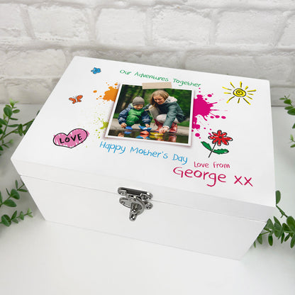 Personalised 'Our Adventures Together' White Wooden Keepsake Memory Box From The Kids/Grandkids - 3 Sizes