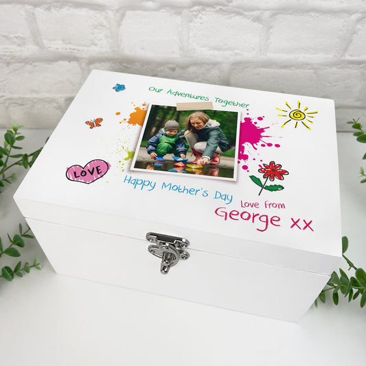 Personalised 'Our Adventures Together' White Wooden Keepsake Memory Box From The Kids/Grandkids - 3 Sizes