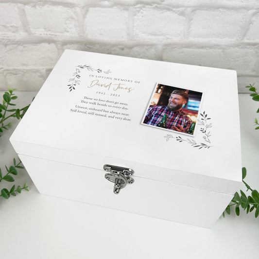 Personalised One Photo White Wooden Keepsake Memory Box - 3 Sizes