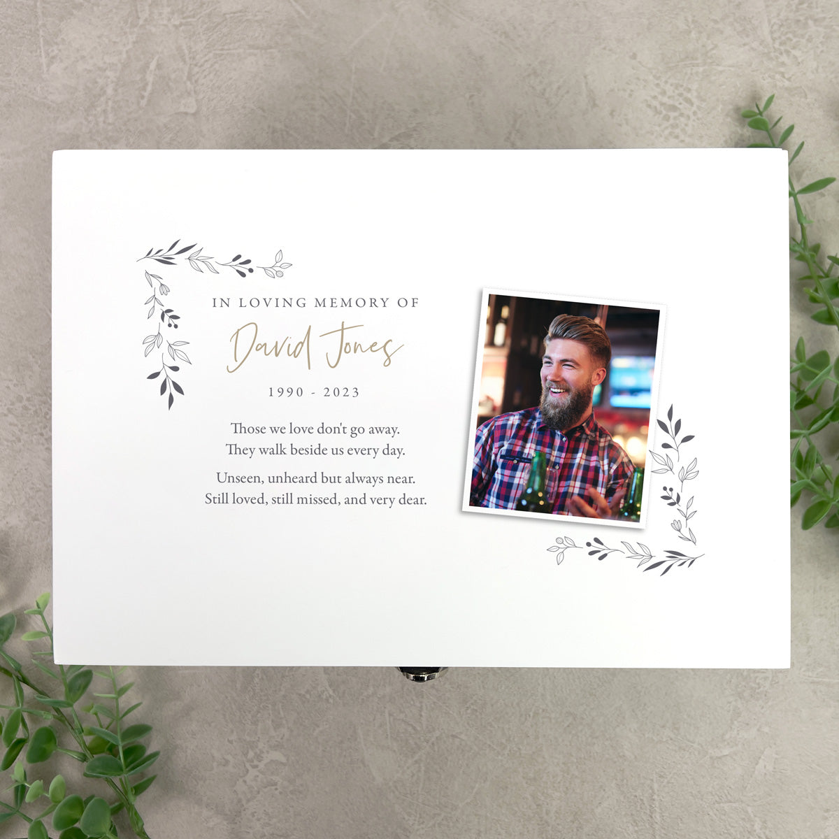 Personalised One Photo White Wooden Keepsake Memory Box - 3 Sizes