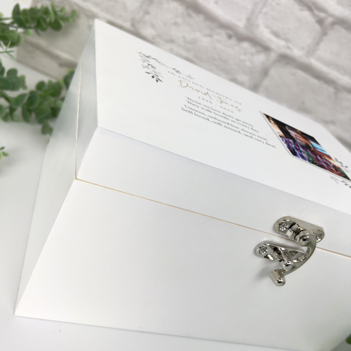 Personalised One Photo White Wooden Keepsake Memory Box - 3 Sizes