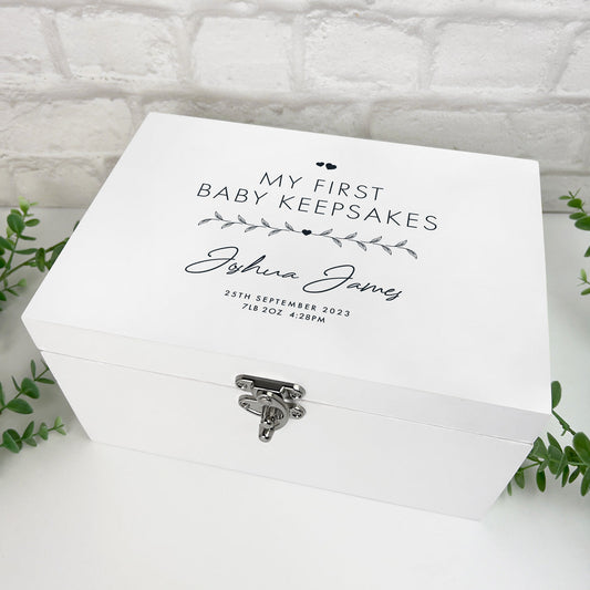 Personalised Any Message White Wooden Keepsake Memory Box - 3 Sizes