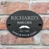 Custom Oval Slate 'Man Cave' Sign - Personalised Entrance Marker for Your Private Retreat