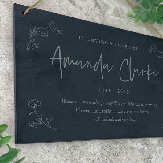Personalised Wreath Memorial Slate Hanging Plaque 25 x 15cm