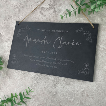 Personalised Wreath Memorial Slate Hanging Plaque 25 x 15cm