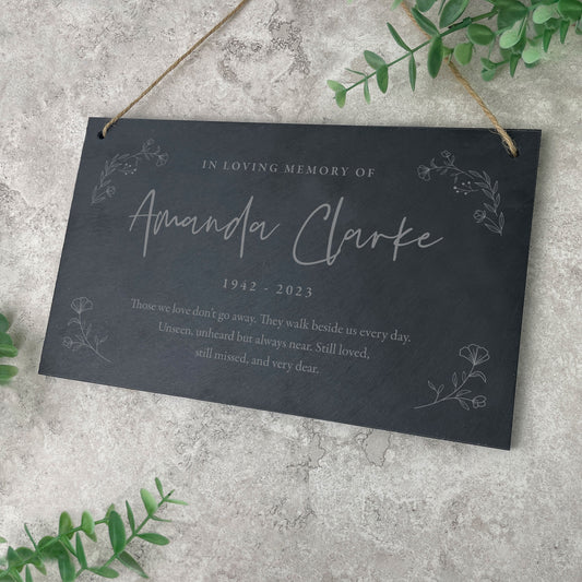 Personalised Wreath Memorial Slate Hanging Plaque 25 x 15cm