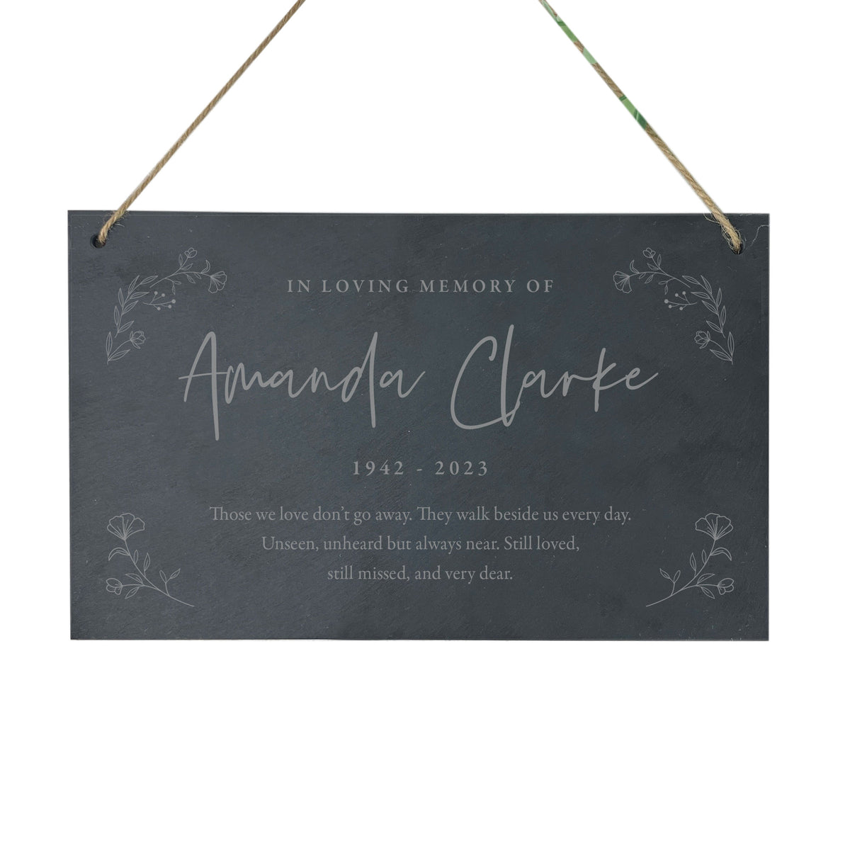 Personalised Wreath Memorial Slate Hanging Plaque 25 x 15cm
