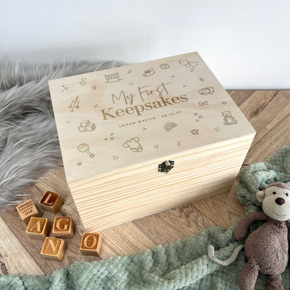 Personalised My First Keepsakes Engraved New Baby Keepsake Box - 5 Sizes