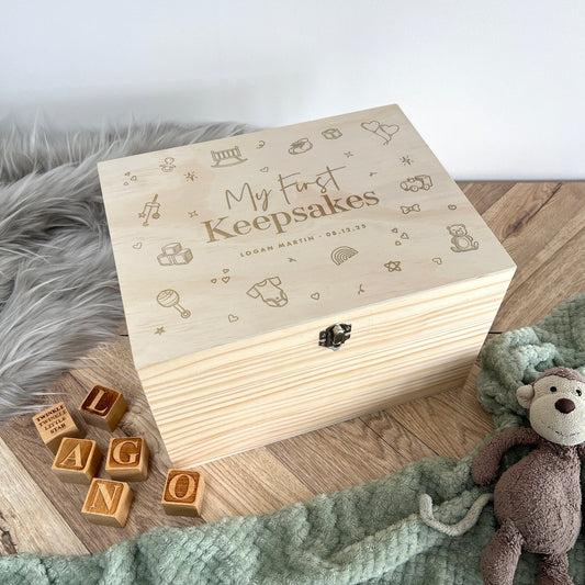 Personalised My First Keepsakes Engraved New Baby Keepsake Box - 5 Sizes