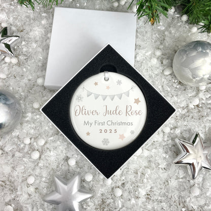 My First Christmas Baby Garland Ceramic Disc Hanging Decoration + Gift Box
