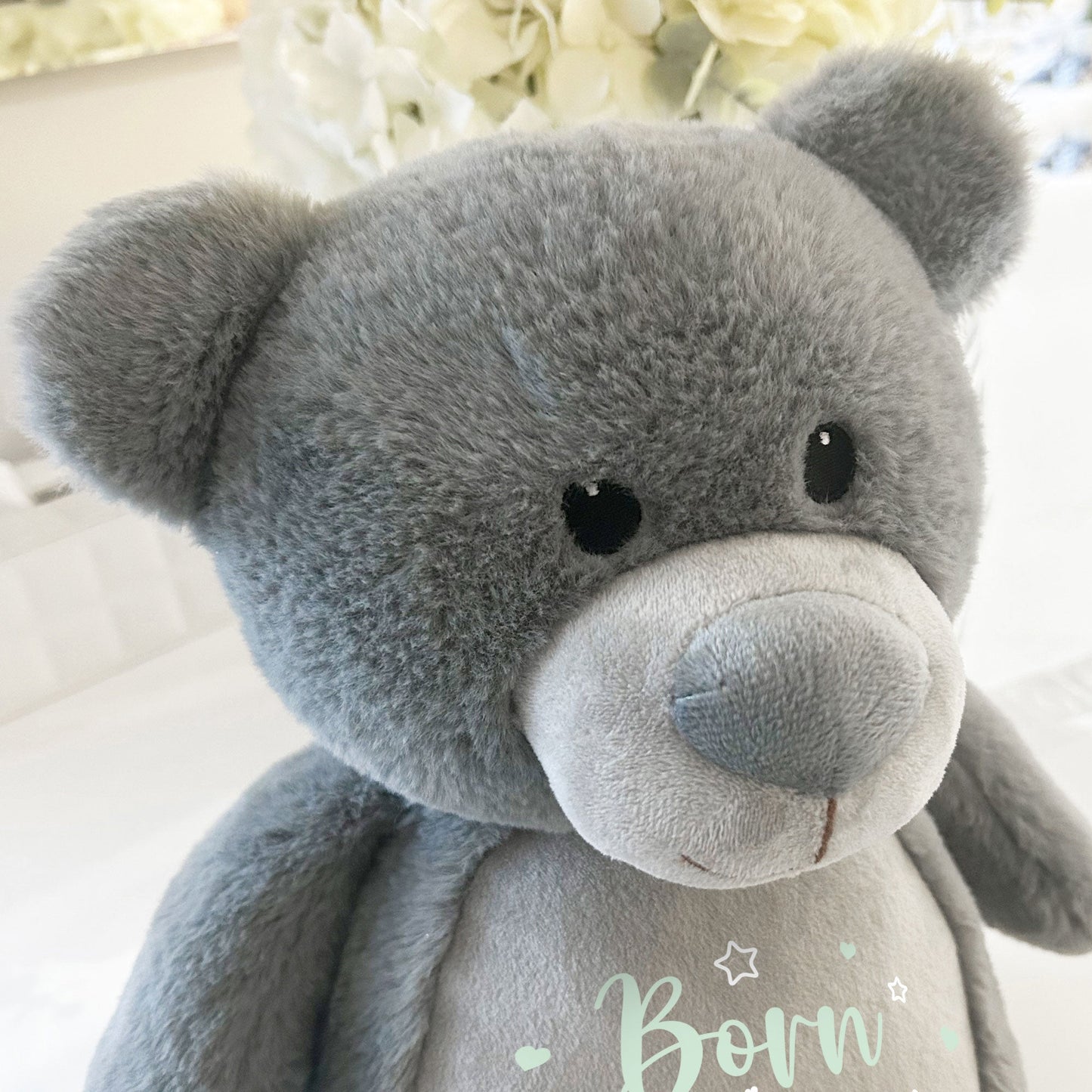 Personalised Born in 2026 Grey Plush Teddy Bear 42cm | New Baby or Christening Gift