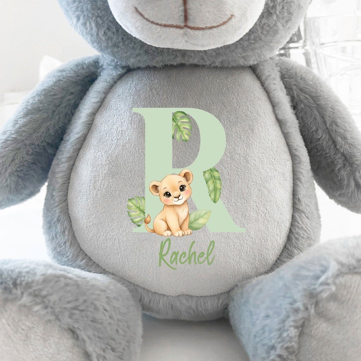 Personalised Animal Alphabet Grey Teddy Bear | New Baby, 1st Birthday or Christening Gift - The Lovely Keepsake Company