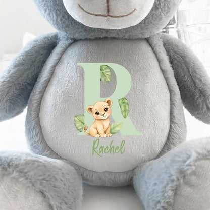 Personalised Animal Alphabet Grey Teddy Bear | New Baby, 1st Birthday or Christening Gift - The Lovely Keepsake Company