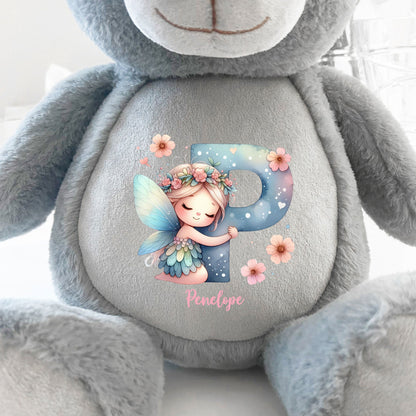 Personalised Fairy Alphabet Grey Plush Teddy Bear 42cm | New Baby, 1st Birthday & Christening Gift