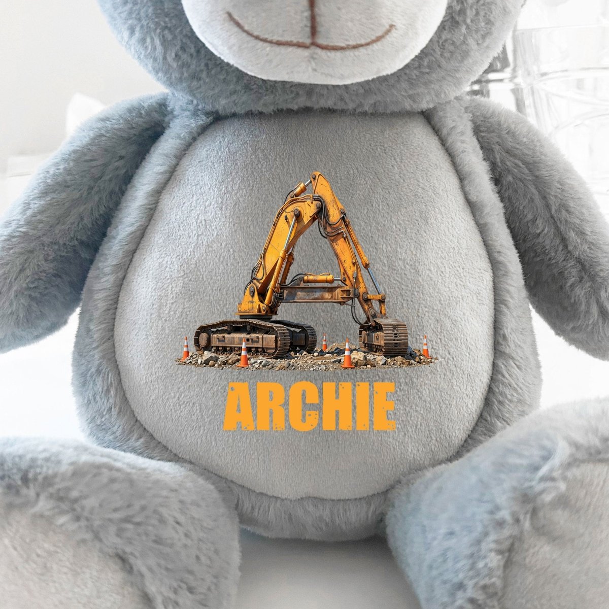 Personalised Construction Alphabet Grey Plush Teddy Bear 42cm | Kids Birthday or Christening Gift - The Lovely Keepsake Company