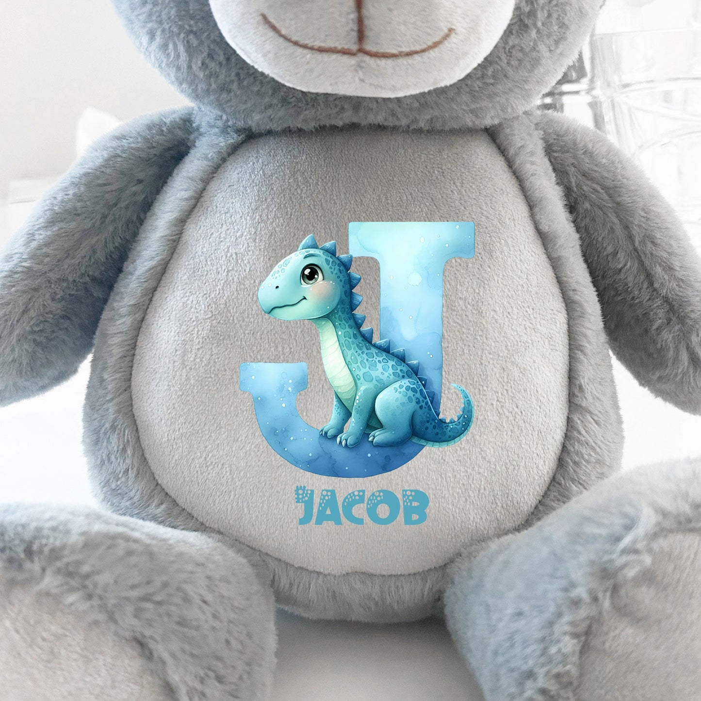 Personalised Dinosaur Alphabet Grey Plush Teddy Bear 42cm | New Baby, 1st Birthday & Christening Gift