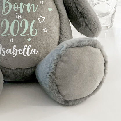 Personalised Born in 2026 Grey Plush Teddy Bear 42cm | New Baby or Christening Gift