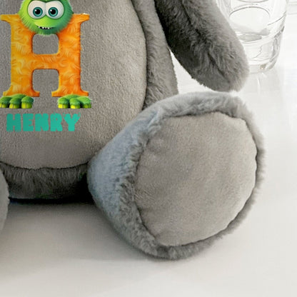 Personalised Monster Alphabet Grey Plush Teddy Bear 42cm | Children's Birthday or Christening Gift - The Lovely Keepsake Company