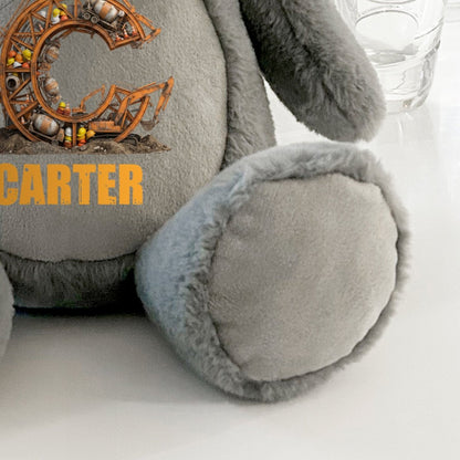 Personalised Construction Alphabet Grey Plush Teddy Bear 42cm | Kids Birthday or Christening Gift - The Lovely Keepsake Company