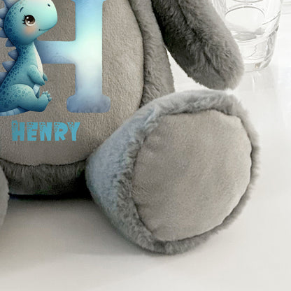 Personalised Dinosaur Alphabet Grey Plush Teddy Bear 42cm | New Baby, 1st Birthday & Christening Gift