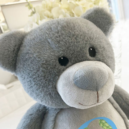 Personalised Animal Alphabet Grey Teddy Bear | New Baby, 1st Birthday or Christening Gift - The Lovely Keepsake Company