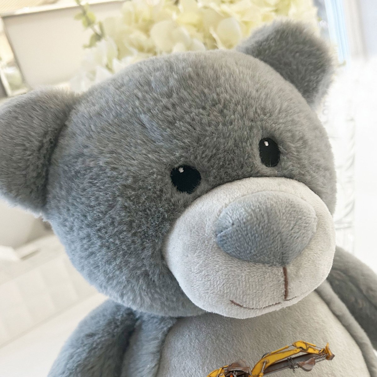 Personalised Construction Alphabet Grey Plush Teddy Bear 42cm | Kids Birthday or Christening Gift - The Lovely Keepsake Company