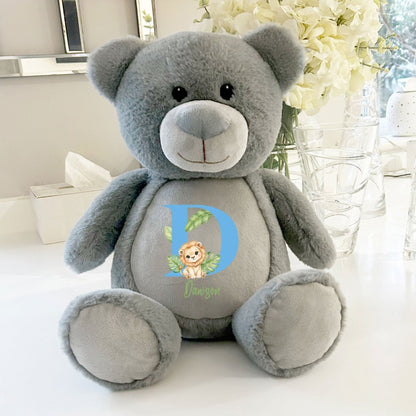 Personalised Animal Alphabet Grey Teddy Bear | New Baby, 1st Birthday or Christening Gift - The Lovely Keepsake Company