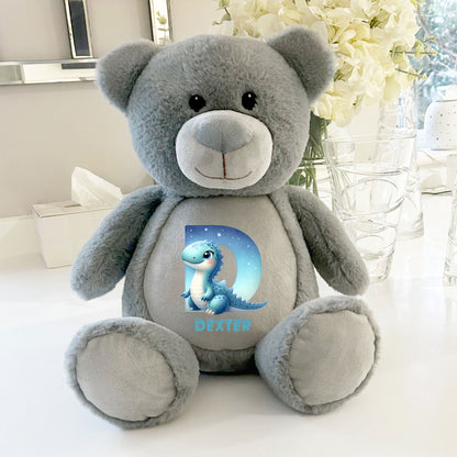 Personalised Dinosaur Alphabet Grey Plush Teddy Bear 42cm | New Baby, 1st Birthday & Christening Gift