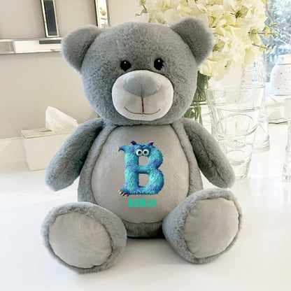 Personalised Monster Alphabet Grey Plush Teddy Bear 42cm | Children's Birthday or Christening Gift - The Lovely Keepsake Company