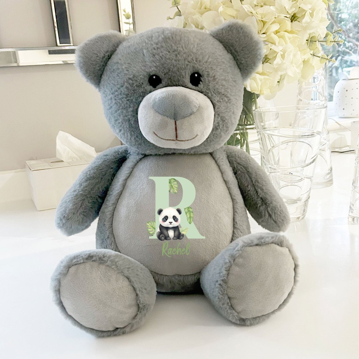 Personalised Animal Alphabet Grey Teddy Bear | New Baby, 1st Birthday or Christening Gift - The Lovely Keepsake Company