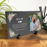 Personalised Any Message Pink Floral Decorative Slate With Stand 30 x 20cm