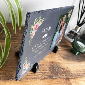 Personalised Any Message Pink Floral Decorative Slate With Stand 30 x 20cm