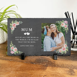 Personalised Any Message Pink Floral Decorative Slate With Stand 30 x 20cm