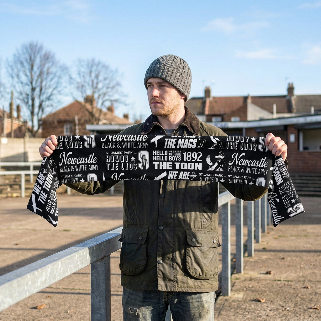 Newcastle Word Montage - Knitted Eyelet Football Scarf