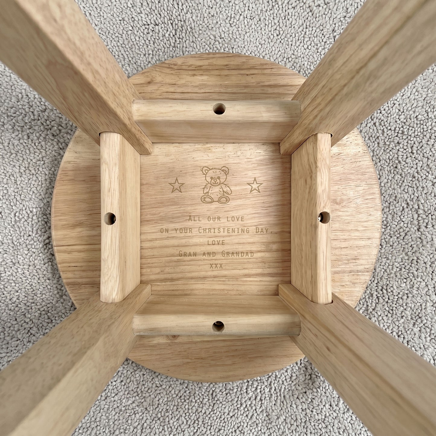 Personalised Engraved Wooden Toddler Stool - Teddy Bear | Custom Step Stool for Kids | Nursery Gift