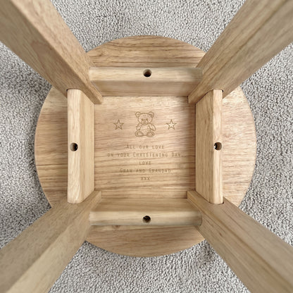 Personalised Engraved Wooden Toddler Stool - Teddy Bear | Custom Step Stool for Kids | Nursery Gift