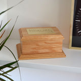 Personalised Oak Urn with Modern Engraving on Brass Plaque